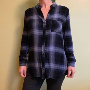 ⭐️ Women’s XS Plaid High Low Plaid Button Down Shirt, beachlunchlounge, 2000s